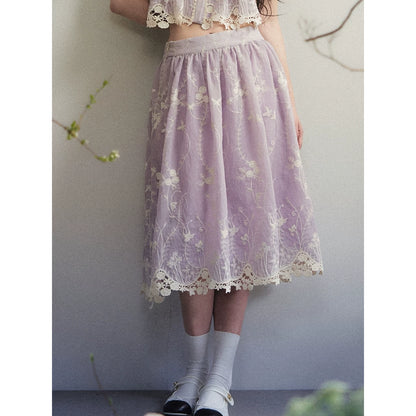 1P - Light Purple Lace Embroidered Peter Pan Collar Two-Piece Set