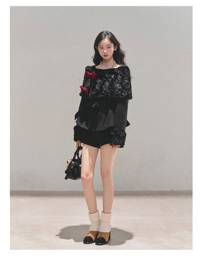 少也眼 “Drifting Through Her Dreams” – Winter Luxe Three-Piece Cape Set - Midnight Black 8746513