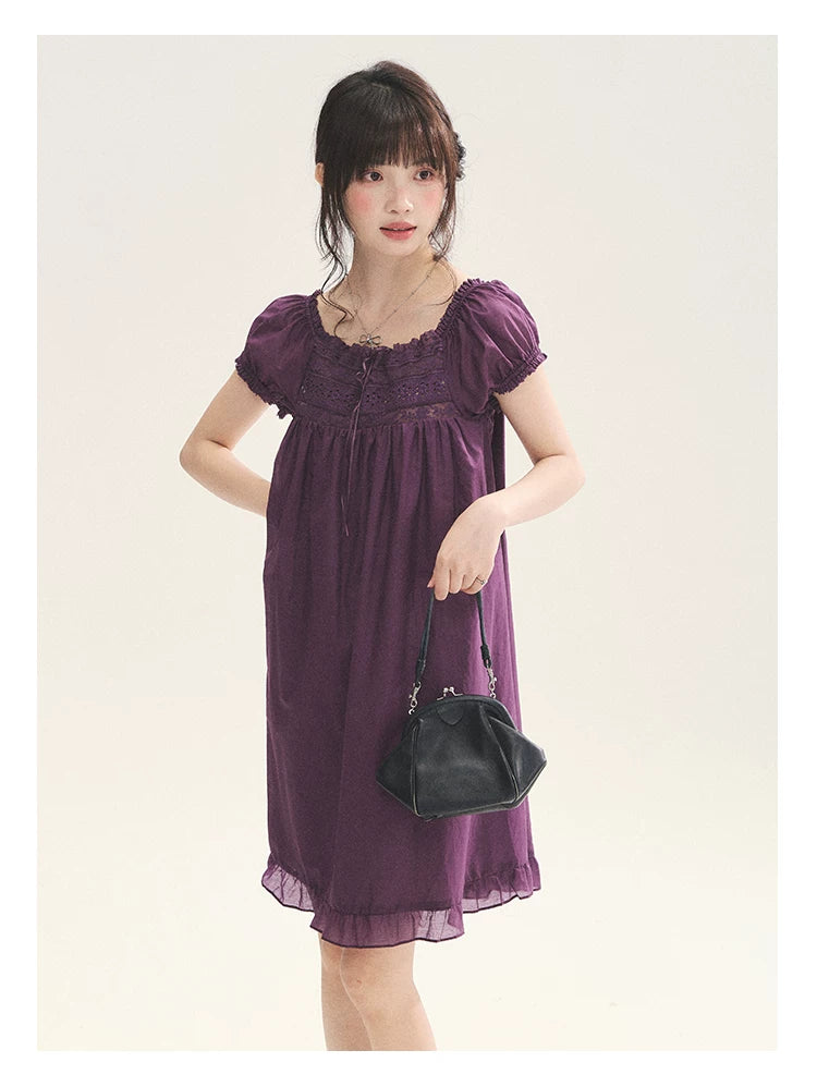 "Berry Breeze" Grape Purple Lace Square Neck Dress