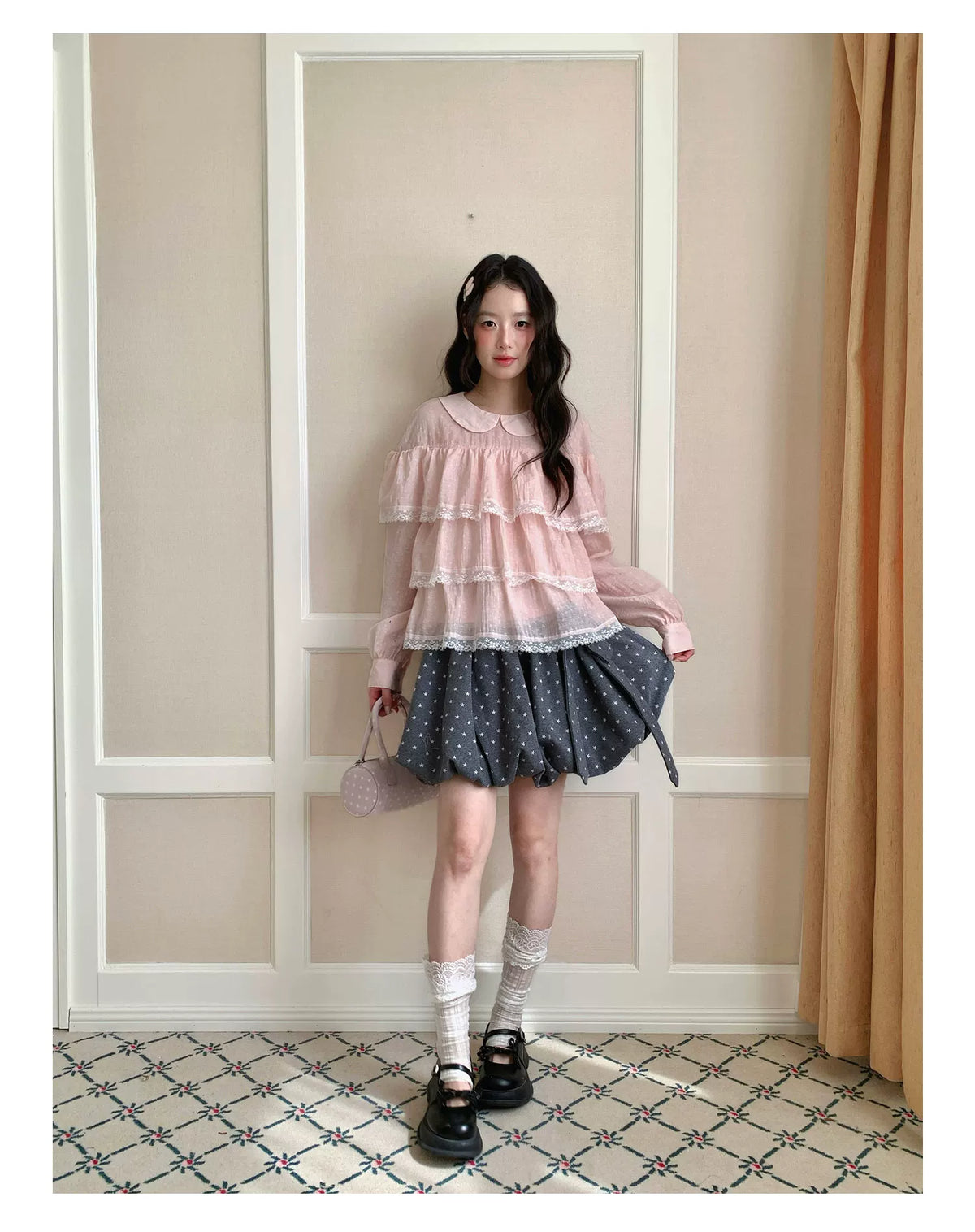 [[RF] “Starlit Twilight” Gray Star Print Bubble A-Line Mini Skirt