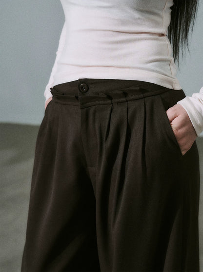 LOST FOREST - Low-Rise Triple-Pleat Wide-Leg Trousers (Black / Red Brown / Gray)