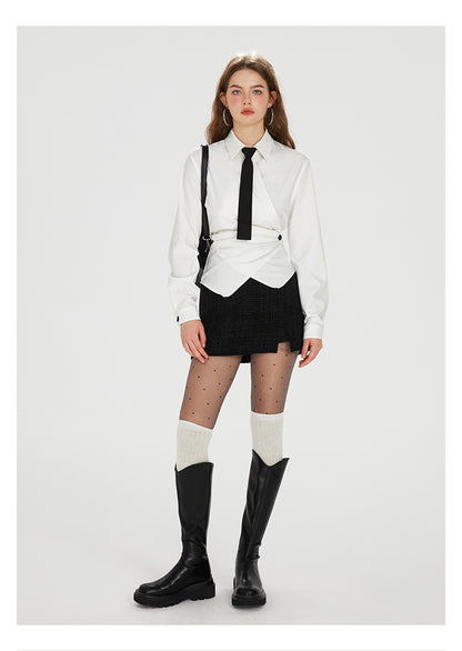 Waist Slim Satin Thickened Shirt (with tie)