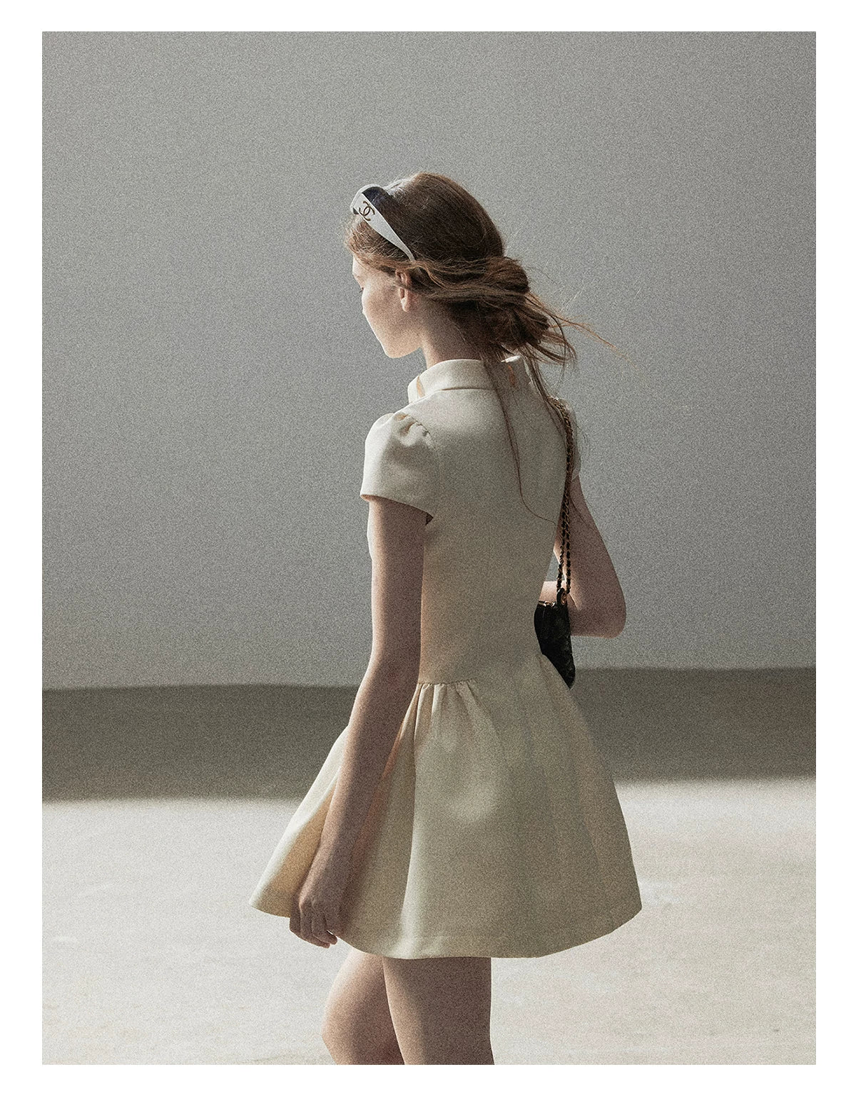 "Light Above the Clouds" Cream Ivory Satin Fit & Flare Mini Dress