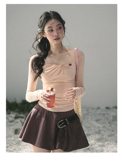 “Soft Evening Breeze” Coral Pink Layered Halter Top