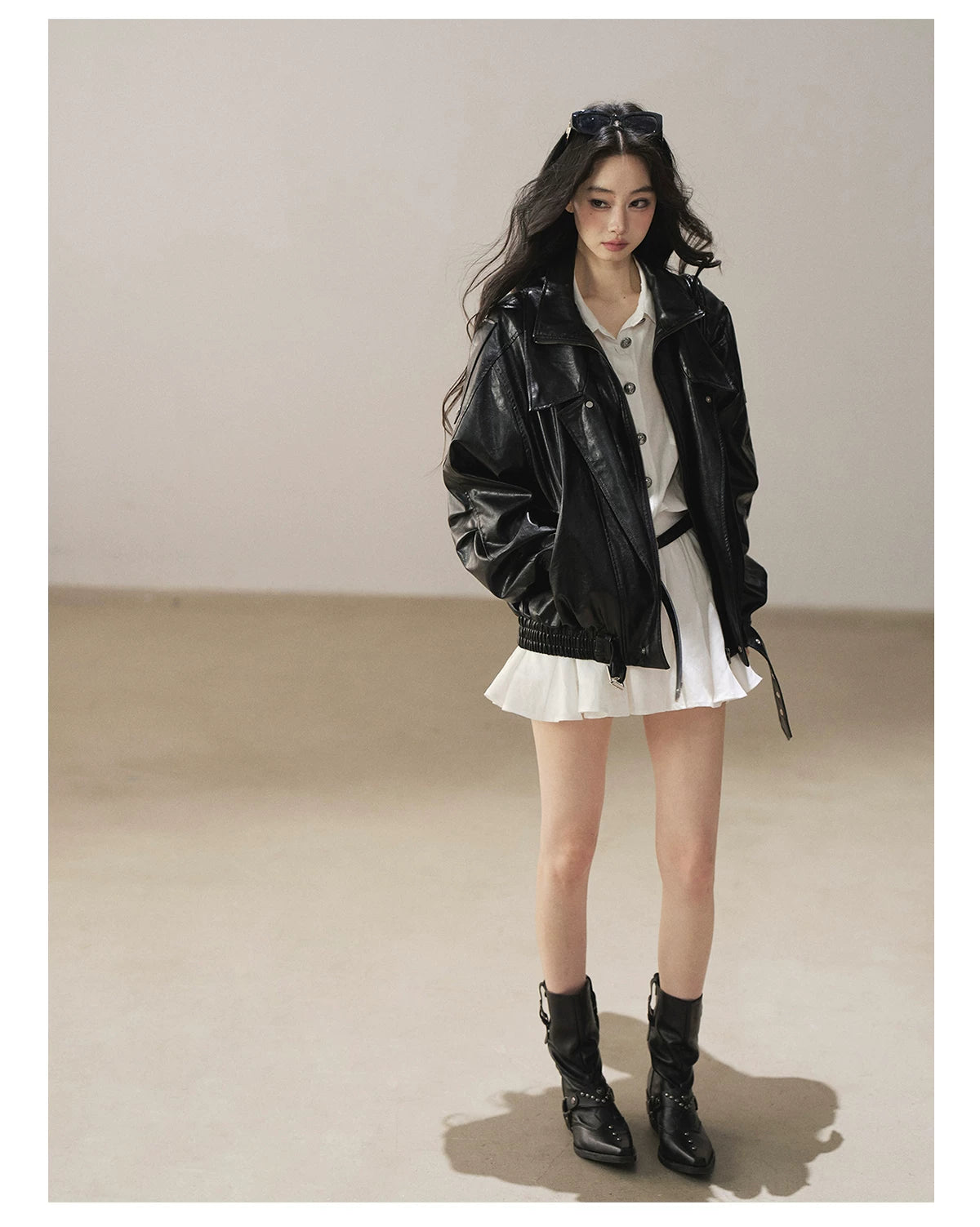 AOMALM - "Solo Journey" Quiet Black Oversized PU Moto Jacket