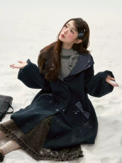 BIBIBENCY - Navy Floral Hooded Coat