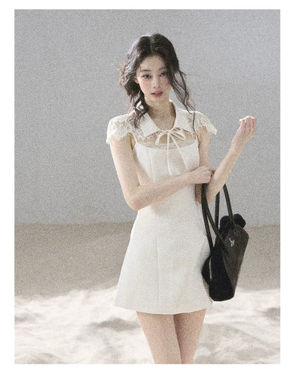 "Moonlit Rose Sonata" Cream Ivory Lace Mini Dress & Cape Set