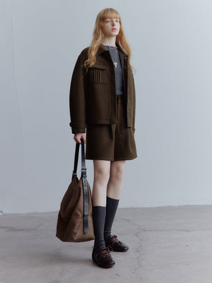 FUSSED Rebel Heiress Wool Blend Tailored Shorts – Chocolate Brown FOF-25AW196b