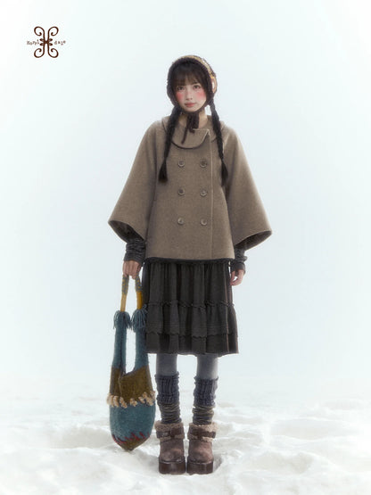 Horridale - Asymmetric Peter Pan Collar Wool-Blend Cape Coat – Oatmeal Beige