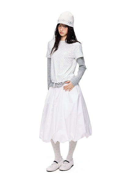EZEK | Cloud Flower Bubble Skirt A-Line Midi (Black / White / Tan / Gray)