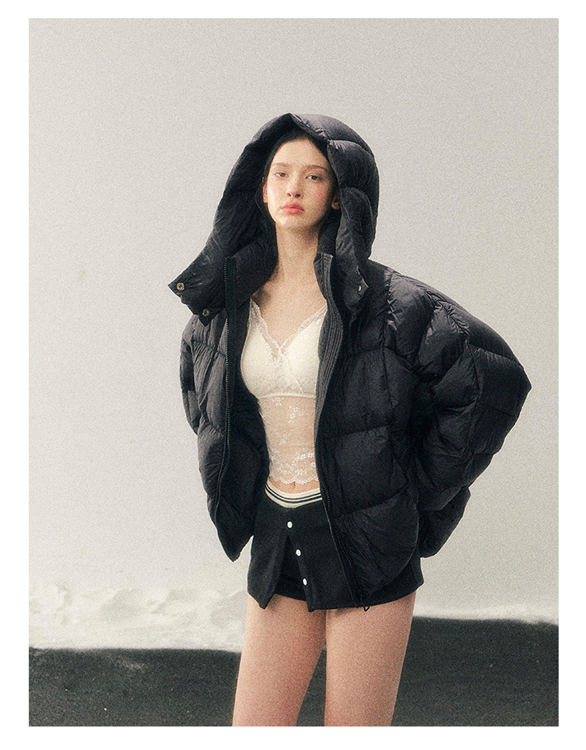 少也眼 "Thawing Snow Realm" Matte Nylon Down Puffer Jacket - Quiet Black
