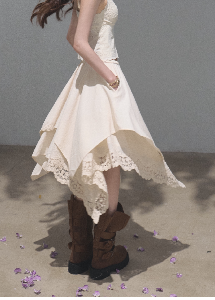 OAKMOO/ Distressed Slouchy Mid-Calf Combat Boots with Layered Straps
