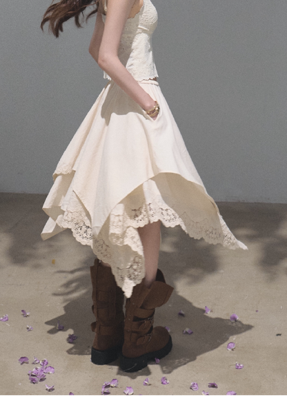 OAKMOO/ Distressed Slouchy Mid-Calf Combat Boots with Layered Straps