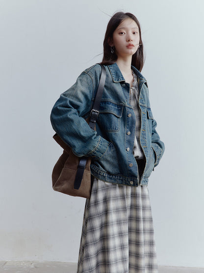 FUSSED Vintage Blue Oversized Washed Denim Jacket FOF-25SS165