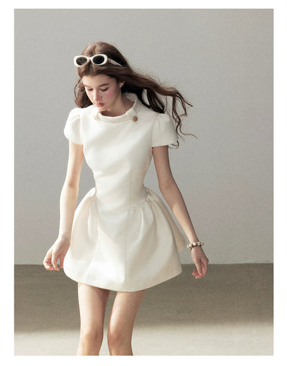 "Light Above the Clouds" Cream Ivory Satin Fit & Flare Mini Dress