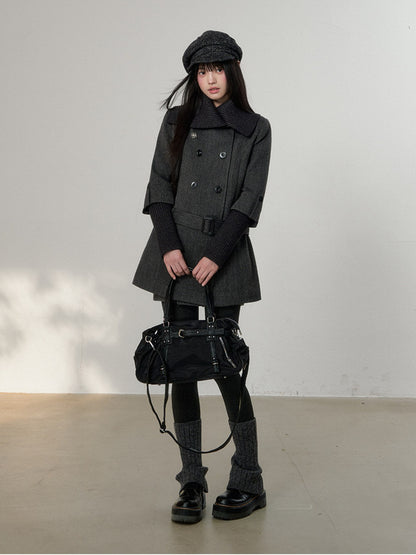 Soote Season - British Deep Gray Knit-Collar Wool-Blend Long Dress