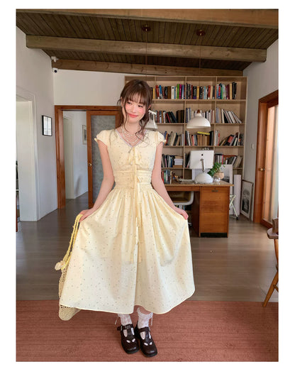 [RF] “Butter Peach Blossom” Goose Yellow Floral Maxi Dress