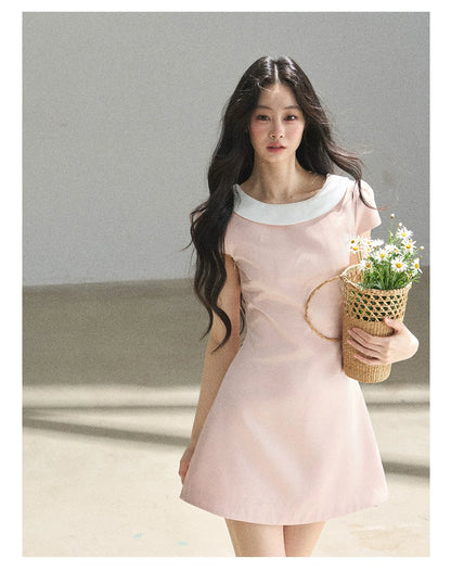 "First Bloom" Pink Mist Satin Puff Mini Dress