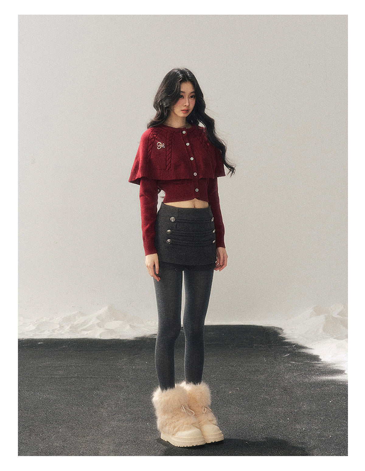少也眼 "Miss Daisy" American Cable Knit Cape Sweater in Falu Red