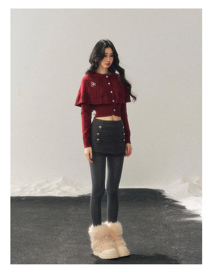 少也眼 "Miss Daisy" American Cable Knit Cape Sweater in Falu Red