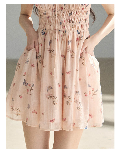 "A Meadow of Dreams" Dutch Cream Ruched Babydoll Mini Dress