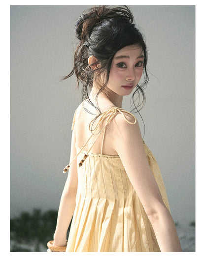 “Ripples Along the Hem” Butter Yellow Reversible Babydoll Dress