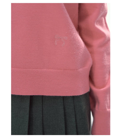 CANSTORE - "Berry Reverie" Pink V-Neck Bow-Tie Knit Sweater