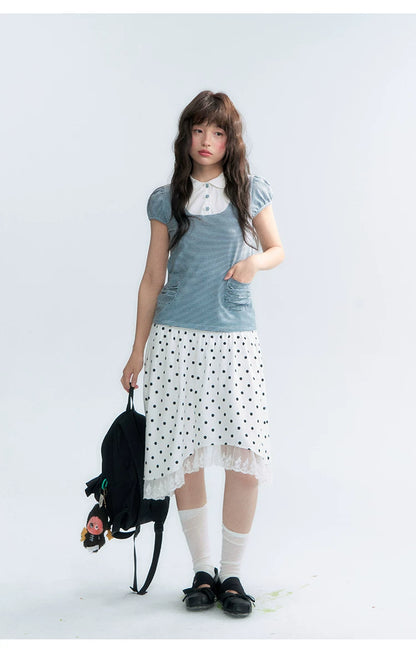 "Polka Poetry" Black & White Polka Dot Asymmetrical Cotton Skirt
