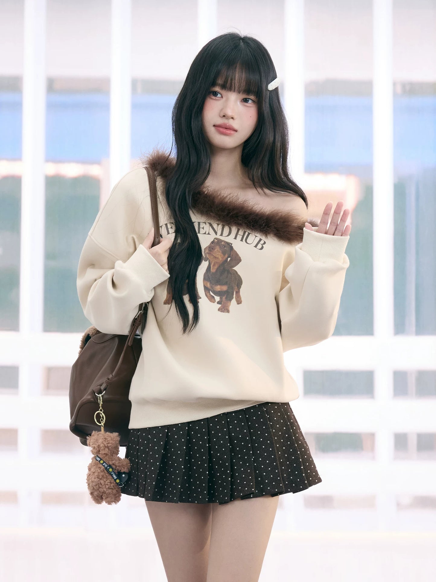 "Cozy Departure" Apricot Off-Shoulder Sweatshirt