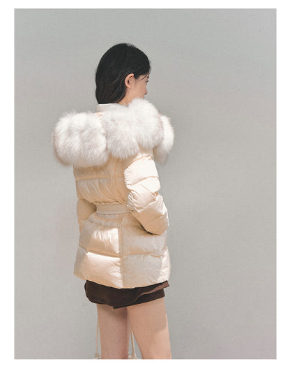 少也眼 “Snowcountry Floating Bridge” Thick Warm Down Jacket with Detachable Fur & Belt 661513