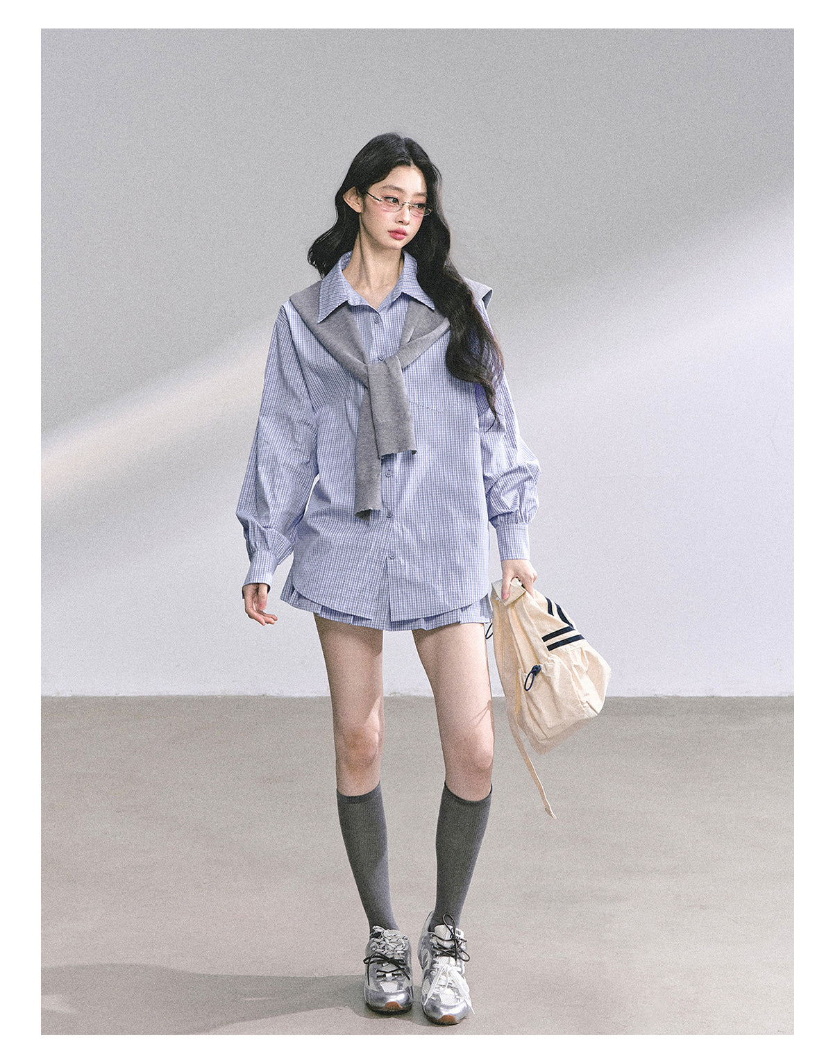 少也眼 "Felton Academy" Relaxed Korean Preppy Two-Piece Set 97842551