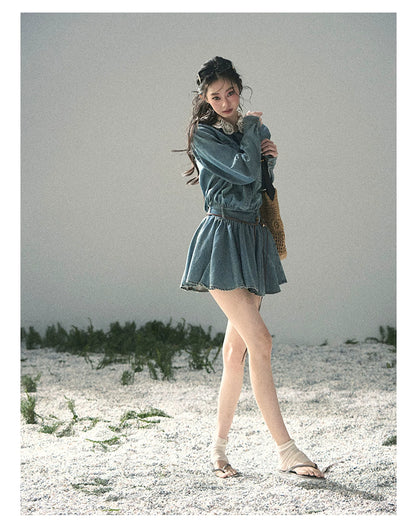 “Falling Into Your Gaze” Vintage Blue Denim Babydoll Dress