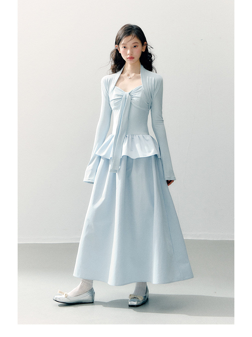 ANNATTO - Soft Sky Blue Bow-Tie Modal Strapless Dress Set