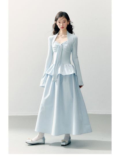 ANNATTO - Soft Sky Blue Bow-Tie Modal Strapless Dress Set