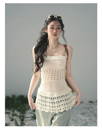 “Fractured Presence” Ivory Open-Knit Cami Top
