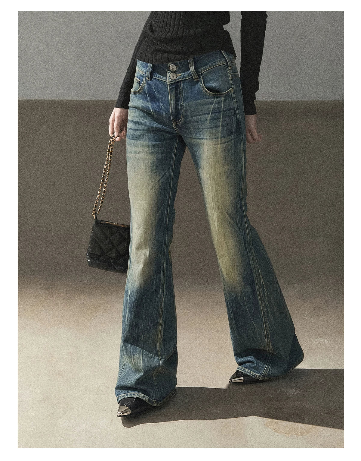 AOMALM - “Her Shoreline” American Vintage Slim Flare Jeans (Rock Black / Vintage Blue)