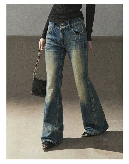 AOMALM - “Her Shoreline” American Vintage Slim Flare Jeans (Rock Black / Vintage Blue)