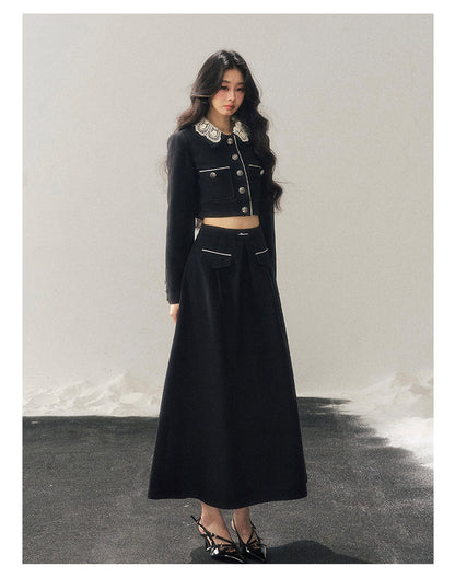 少也眼 "Whispers of Lace" Black French Lace Two-Piece Skirt Set