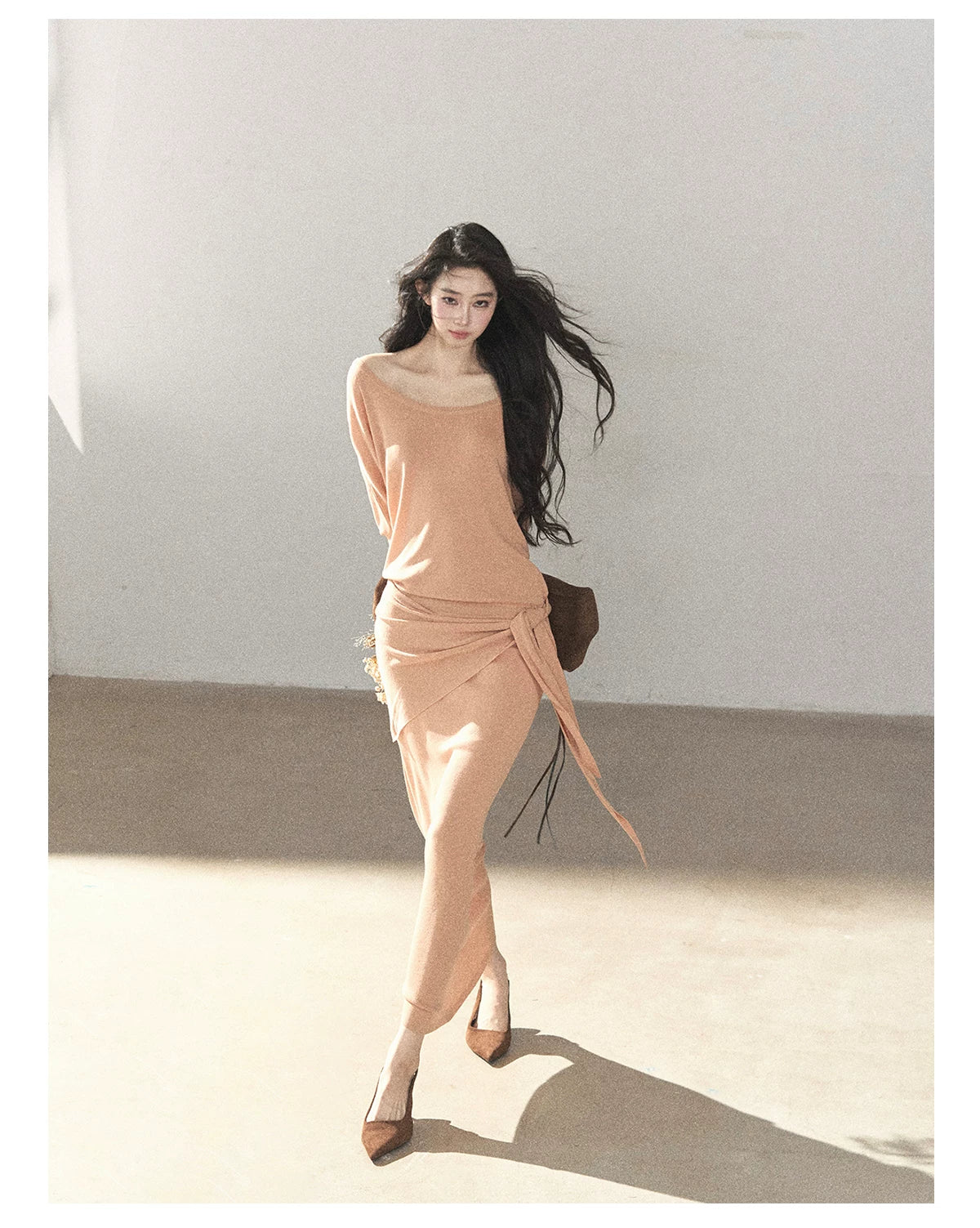 AOMALM - "Under the Sunset" Mauve Linen-Blend Mermaid Dress Set
