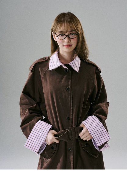 LOST FOREST - Red Brown Washed Cotton Detachable Trench Coat