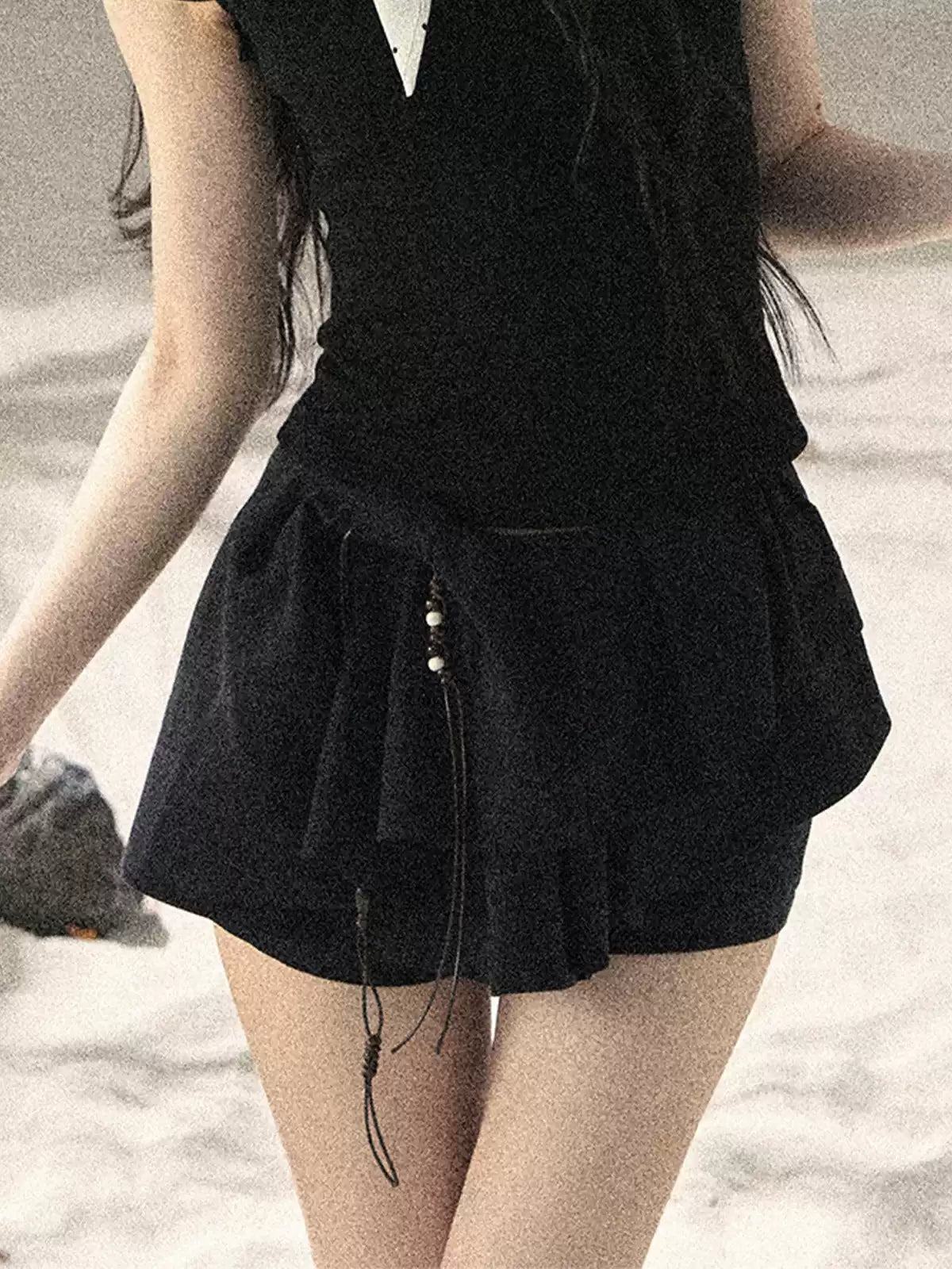 "Layered Petals in Motion" Black Iris Ruffle Skort 5324853