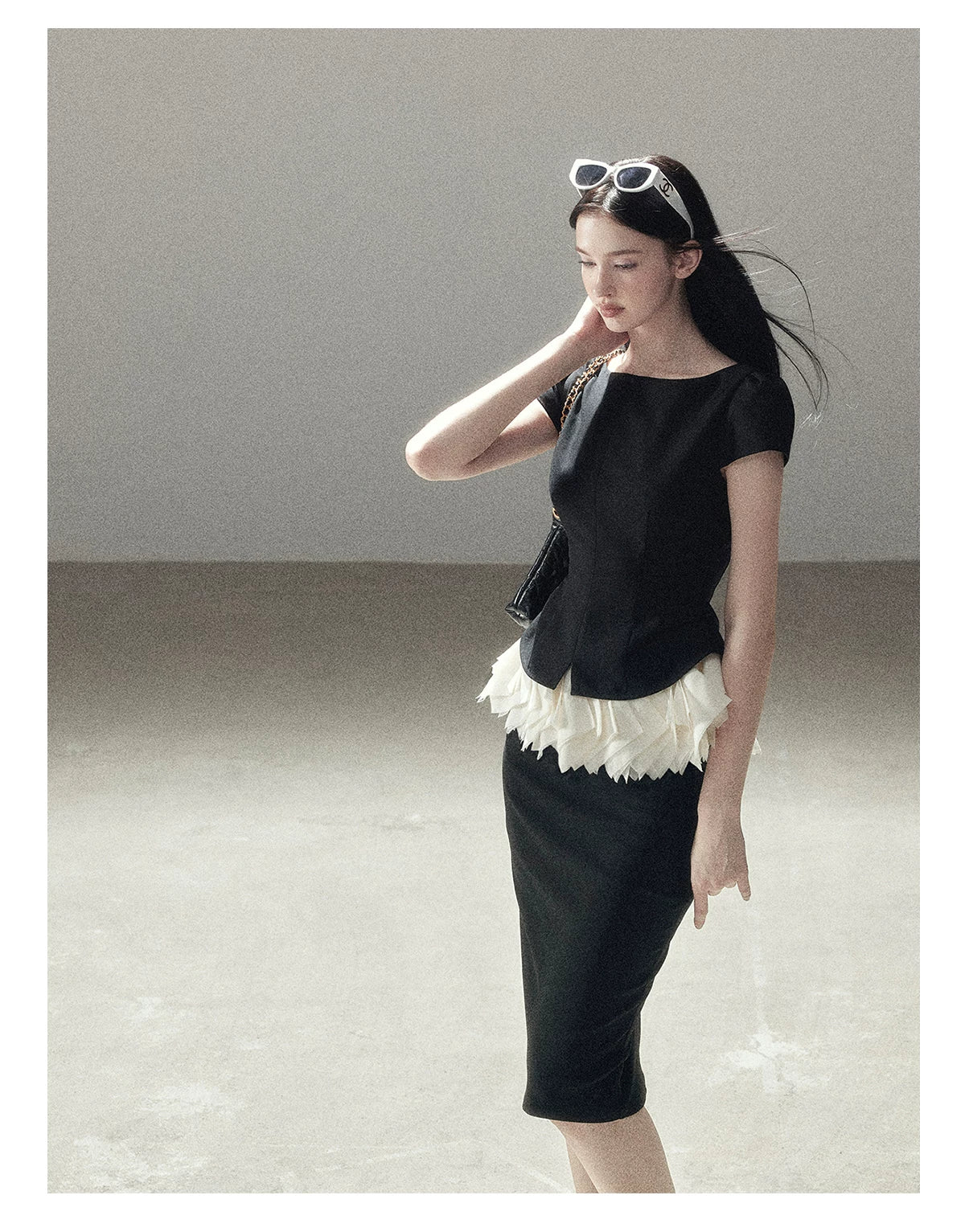 "Her Black & White Poem" Elegant Contrast Two-Piece Set