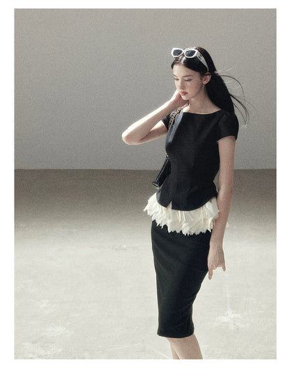 "Her Black & White Poem" Elegant Contrast Two-Piece Set