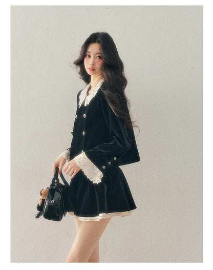 040126 "She Fades into Dusk" Velvet Lace Collar Two-Piece Set
