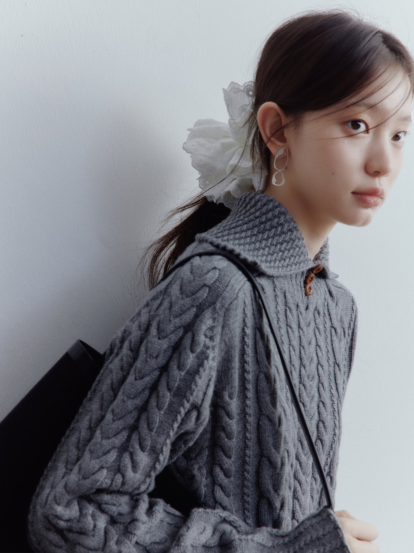 FUSSED A Nerd’s Daily Twist Cable & Textured Pullover – Mist Grey FOF-25SS164a