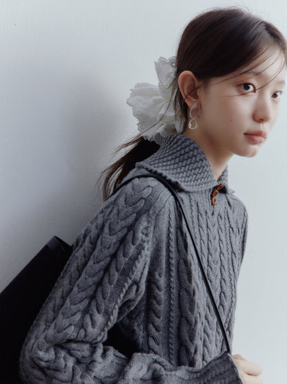 FUSSED A Nerd’s Daily Twist Cable & Textured Pullover – Mist Grey FOF-25SS164a