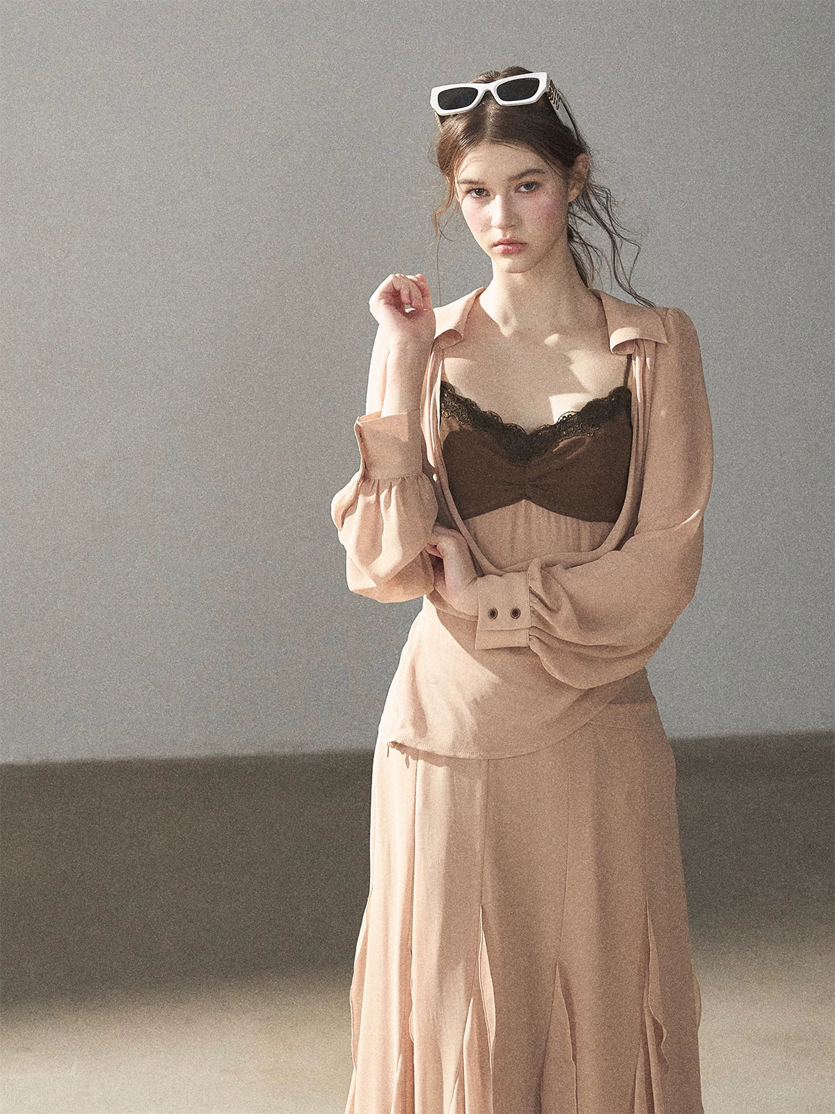 AOMALM - "The Next Fallen Leaf" Cinnamon Pink 2-Piece Set (Shirt / Cami Dress)