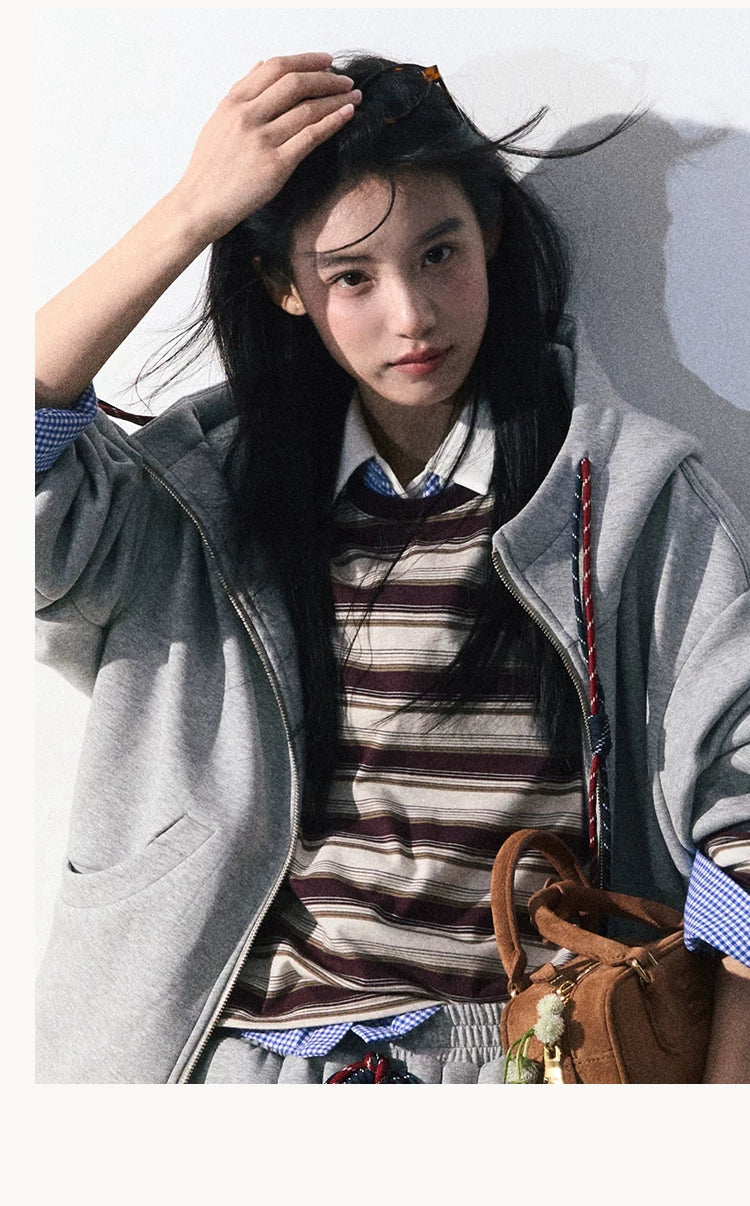OAKMOO/ "A Trace of Self" Light Heather Gray Miu-Inspired Sporty Hoodie & Skirt Set