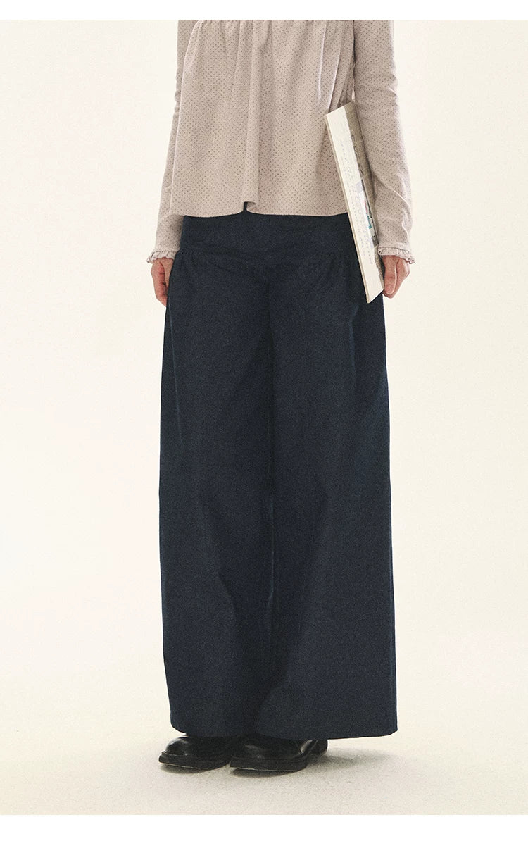 "Lazy Weekend" Deep Blue Ruched Wide Leg Jeans