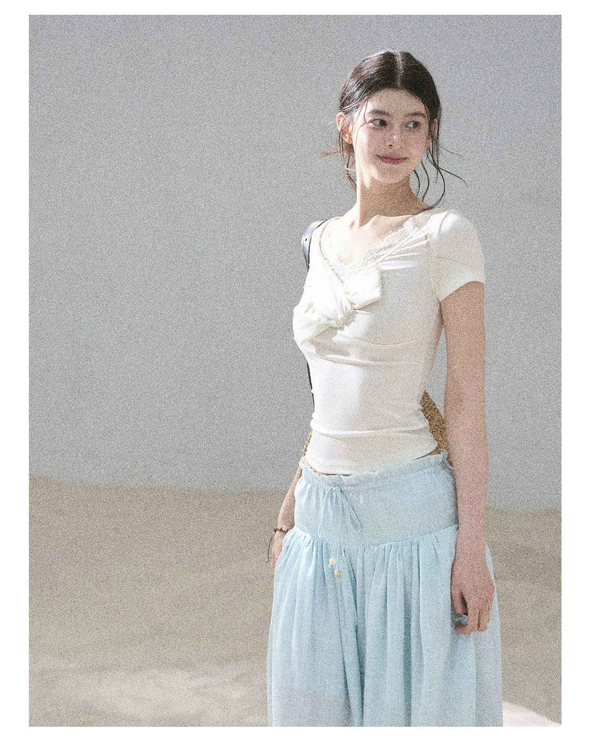 "White Tea Under the Moonlight" White Lace V-Neck Top